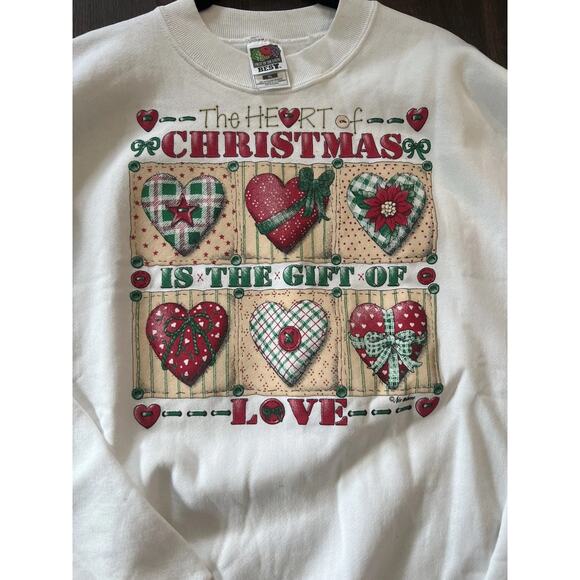 Vtg Air Waves The heart of Christmas graphic Sweatshirt white crewneck size Xl - Picture 2 of 11